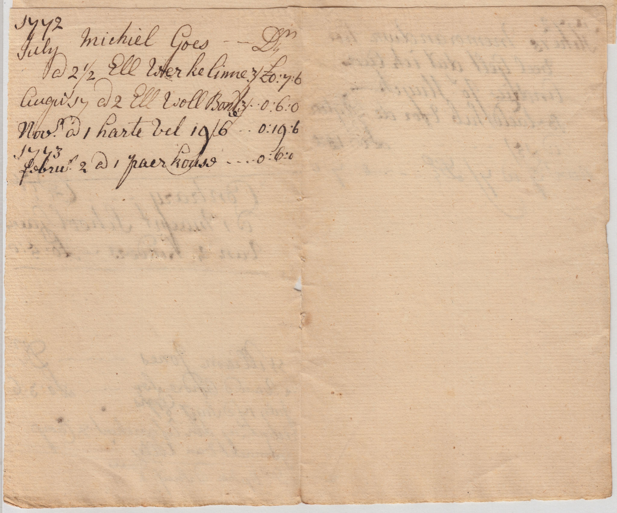 BH101, 1772 & 1773 Account Book Page of Elizabeth Huyck
